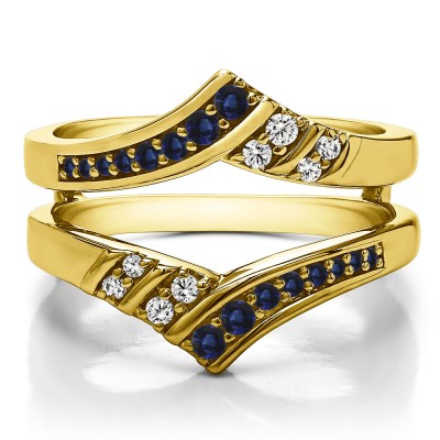 0.42 Ct. Sapphire and Diamond Prong in Channel Chevron ring guard in Yellow Gold