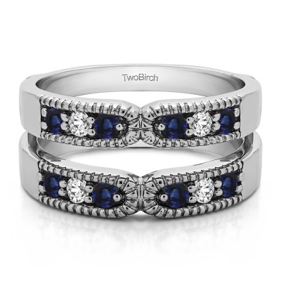 0.48 Ct. Sapphire and Diamond Double Shared Prong Vintage Ring Guard