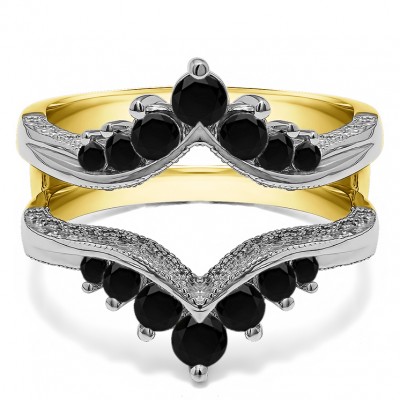 0.74 Ct. Chevron Vintage Ring Guard with Millgrained Edges and Filigree Cut Out Design in Two Tone Gold