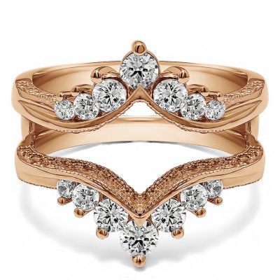 0.74 Ct. Chevron Vintage Ring Guard with Millgrained Edges and Filigree Cut Out Design in Rose Gold