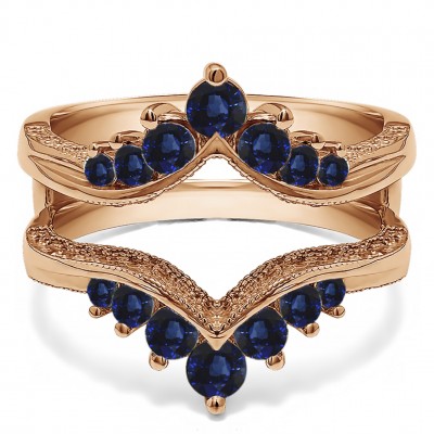 0.74 Ct. Sapphire Chevron Vintage Ring Guard with Millgrained Edges and Filigree Cut Out Design in Rose Gold