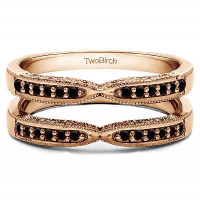 0.24 Ct. Black Stone X Design Ring Guard with Millgrain and Filigree Detailing in Rose Gold