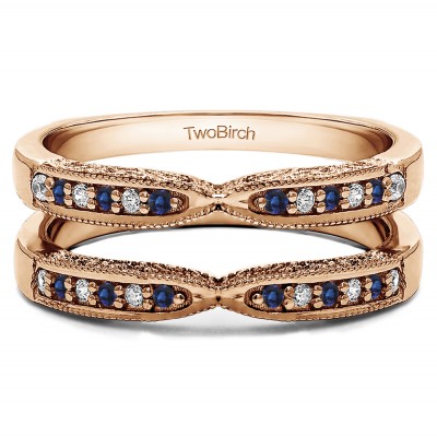 0.24 Ct. Sapphire and Diamond X Design Ring Guard with Millgrain and Filigree Detailing in Rose Gold