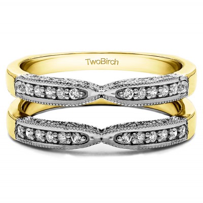 1 Ct. X Design Ring Guard with Millgrain and Filigree Detailing in Two Tone Gold