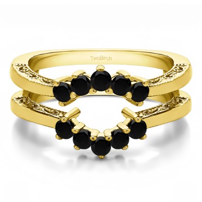 0.5 Ct. Black Stone Filigree Vintage Halo Ring Guard in Yellow Gold