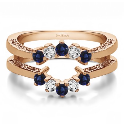 0.5 Ct. Sapphire and Diamond Filigree Vintage Halo Ring Guard in Rose Gold
