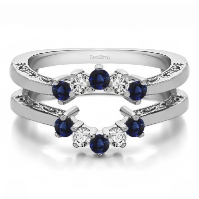 0.5 Ct. Sapphire and Diamond Filigree Vintage Halo Ring Guard