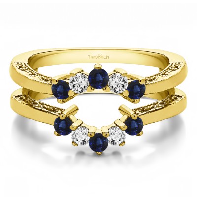 0.5 Ct. Sapphire and Diamond Filigree Vintage Halo Ring Guard in Yellow Gold