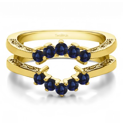 0.5 Ct. Sapphire Filigree Vintage Halo Ring Guard in Yellow Gold