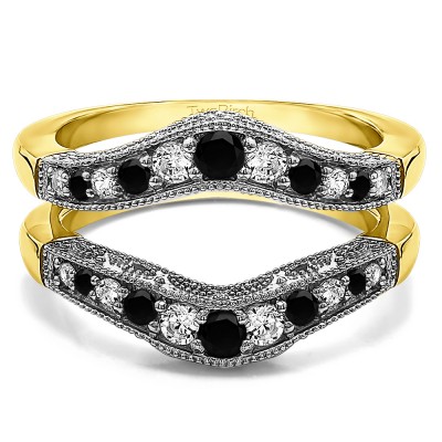 0.75 Ct. Vintage Filigree and Milgrained Contour Ring Guard in Two Tone Gold