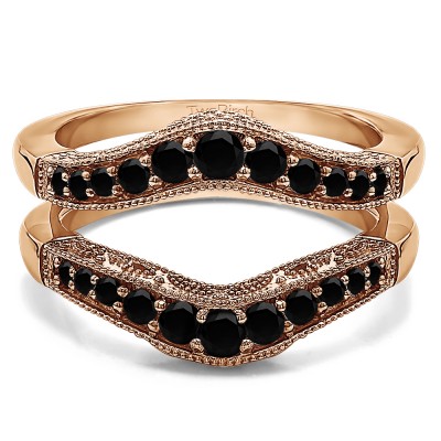 0.75 Ct. Black Stone Vintage Filigree and Milgrained Contour Ring Guard in Rose Gold