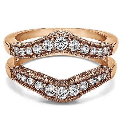 0.75 Ct. Vintage Filigree and Milgrained Contour Ring Guard in Rose Gold