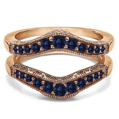 0.75 Ct. Sapphire Vintage Filigree and Milgrained Contour Ring Guard in Rose Gold