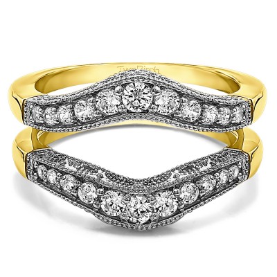 0.75 Ct. Vintage Filigree and Milgrained Contour Ring Guard in Two Tone Gold
