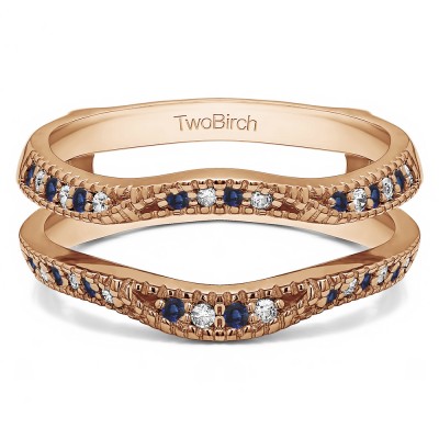 0.24 Ct. Sapphire and Diamond Millgrained Edge Contour Ring Guard in Rose Gold