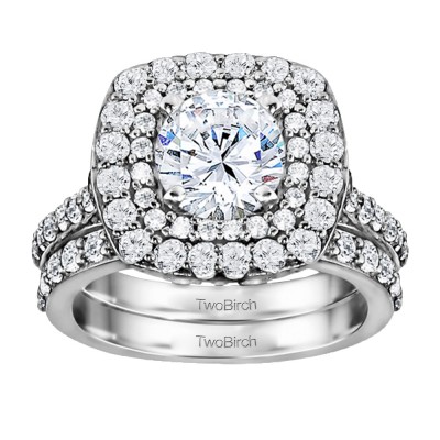 Double Halo Engagement Ring Bridal Set (2 Rings) (1.14 Ct. Twt.)