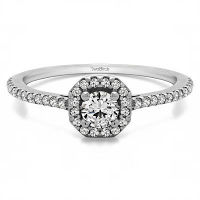 0.46 Carat Halo Promise Ring With Cubic Zirconia Mounted in Sterling Silver.(Size 7)