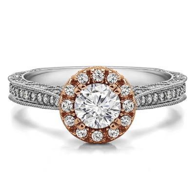 1.02 Ct. Millgrained Round Vintage Halo Engagement Ring
