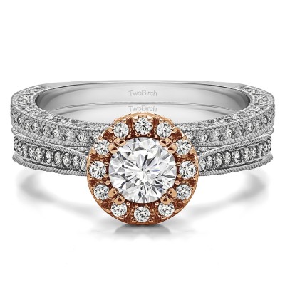 Round Vintage Halo Engagement Ring Bridal Set (2 Rings) (1.32 Ct. Twt.)