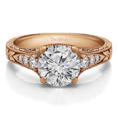 1.42 Ct. Round Vintage Engagement Ring Engraved Shank in Rose Gold