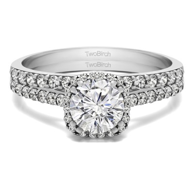 Round Traditional Halo Engagement Ring  Bridal Set (2 Rings) (1.54 Ct. Twt.)