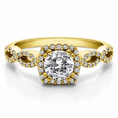 1 Ct. Round Halo Engagement Ring with Infinity Shank in Yellow Gold