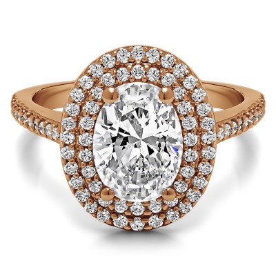 1.34 Ct. Oval Double Halo Engagement Ring in Rose Gold