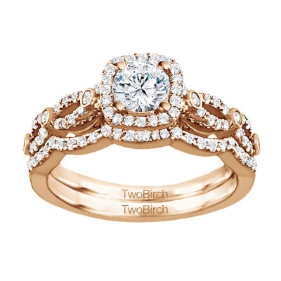 Round Infinity Halo Engagement Ring Bridal Set (2 Rings) (1.05 Ct. Twt.)