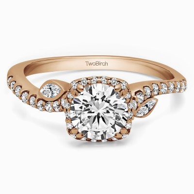 1.36 Ct. Round Halo Leaf Engagement Ring in Rose Gold