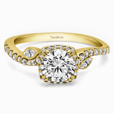 1.36 Ct. Round Halo Leaf Engagement Ring in Yellow Gold