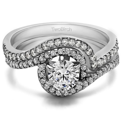 Fancy Bypass Halo Engagement Ring Bridal Set (2 Rings) (0.92 Ct. Twt.)