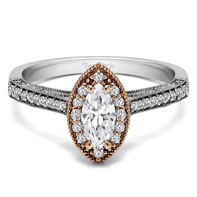 0.82 Ct. Marquise Vintage Halo Engagement Ring