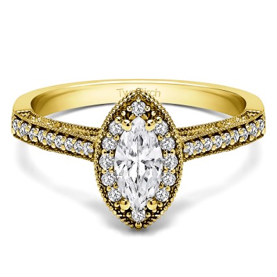 0.82 Ct. Marquise Vintage Halo Engagement Ring in Yellow Gold