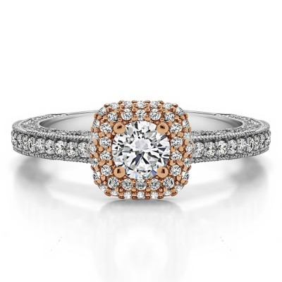 1.01 Ct. Round Vintage Double Halo Engagement Ring with Filigree