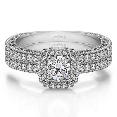 Round Vintage Double Halo Engagement Ring Bridal Set (2 Rings) (1.34 Ct. Twt.)