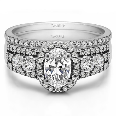 Oval Halo Engagement Ring Bridal Set (2 Rings) (1.83 Ct. Twt.)