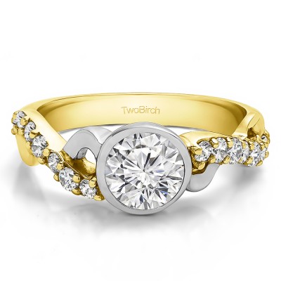 1.41 Ct. Round Bezel Set Engagement Ring with Infinity Shank in Two Tone Gold
