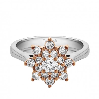 0.81 Ct. Round Flower Center Cathedral Engagement Ring