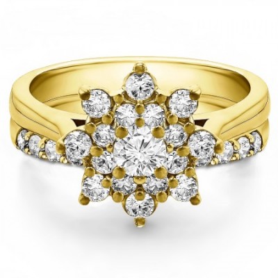 Cathedral Flower Engagement Ring Bridal Set (2 Rings) (1.14 Ct. Twt.)