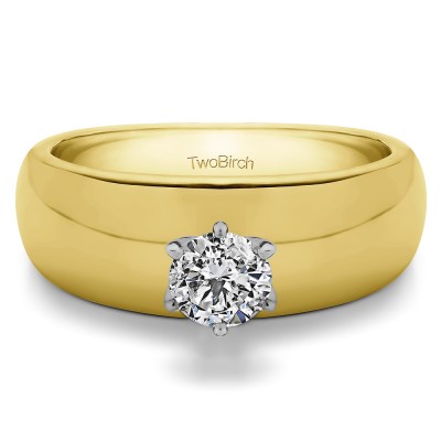 0.75 Carat Wide Shank Solitaire Engagement Ring in Two Tone Gold