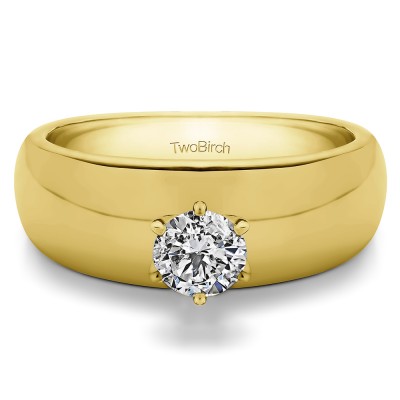 0.75 Carat Wide Shank Solitaire Engagement Ring in Yellow Gold