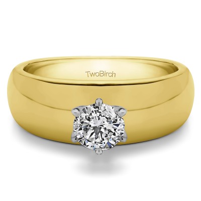 1 Carat Wide Shank Solitaire Engagement Ring in Two Tone Gold