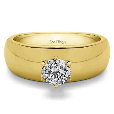 1 Carat Wide Shank Solitaire Engagement Ring in Yellow Gold