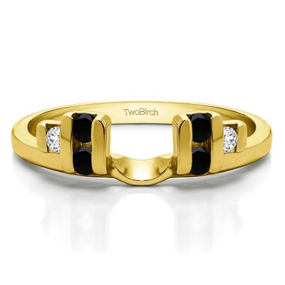 0.24 Ct. Black and White Bar Set Six Stone Ring Wrap in Yellow Gold