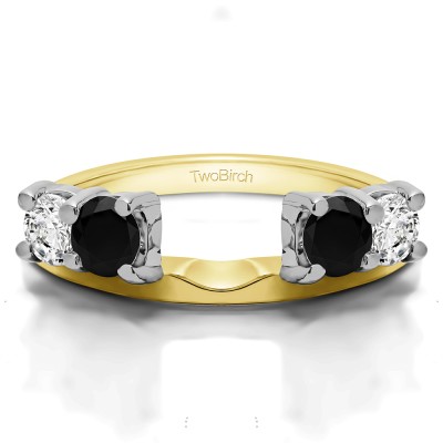 0.15 Ct. Black and White Graduated Four Stone Shared Prong Set Ring Wrap in Two Tone Gold