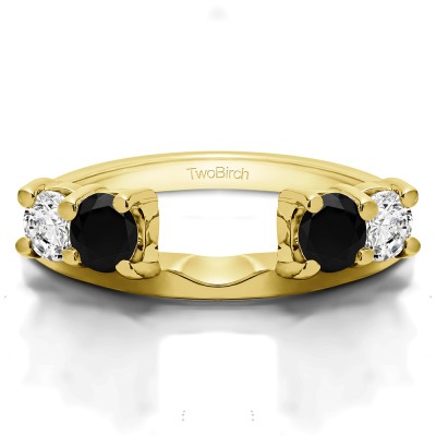 0.5 Ct. Black and White Graduated Four Stone Shared Prong Set Ring Wrap in Yellow Gold