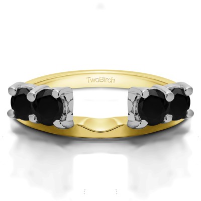 0.5 Ct. Black Graduated Four Stone Shared Prong Set Ring Wrap in Two Tone Gold