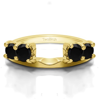 0.75 Ct. Black Graduated Four Stone Shared Prong Set Ring Wrap in Yellow Gold