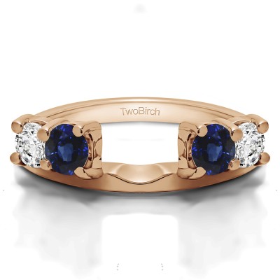 0.15 Ct. Sapphire and Diamond Graduated Four Stone Shared Prong Set Ring Wrap in Rose Gold