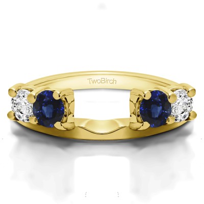 0.15 Ct. Sapphire and Diamond Graduated Four Stone Shared Prong Set Ring Wrap in Yellow Gold